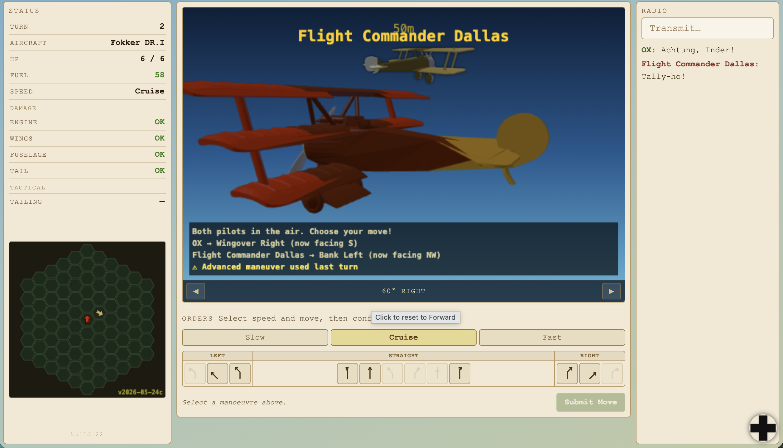 Game screen showing hex grid battle